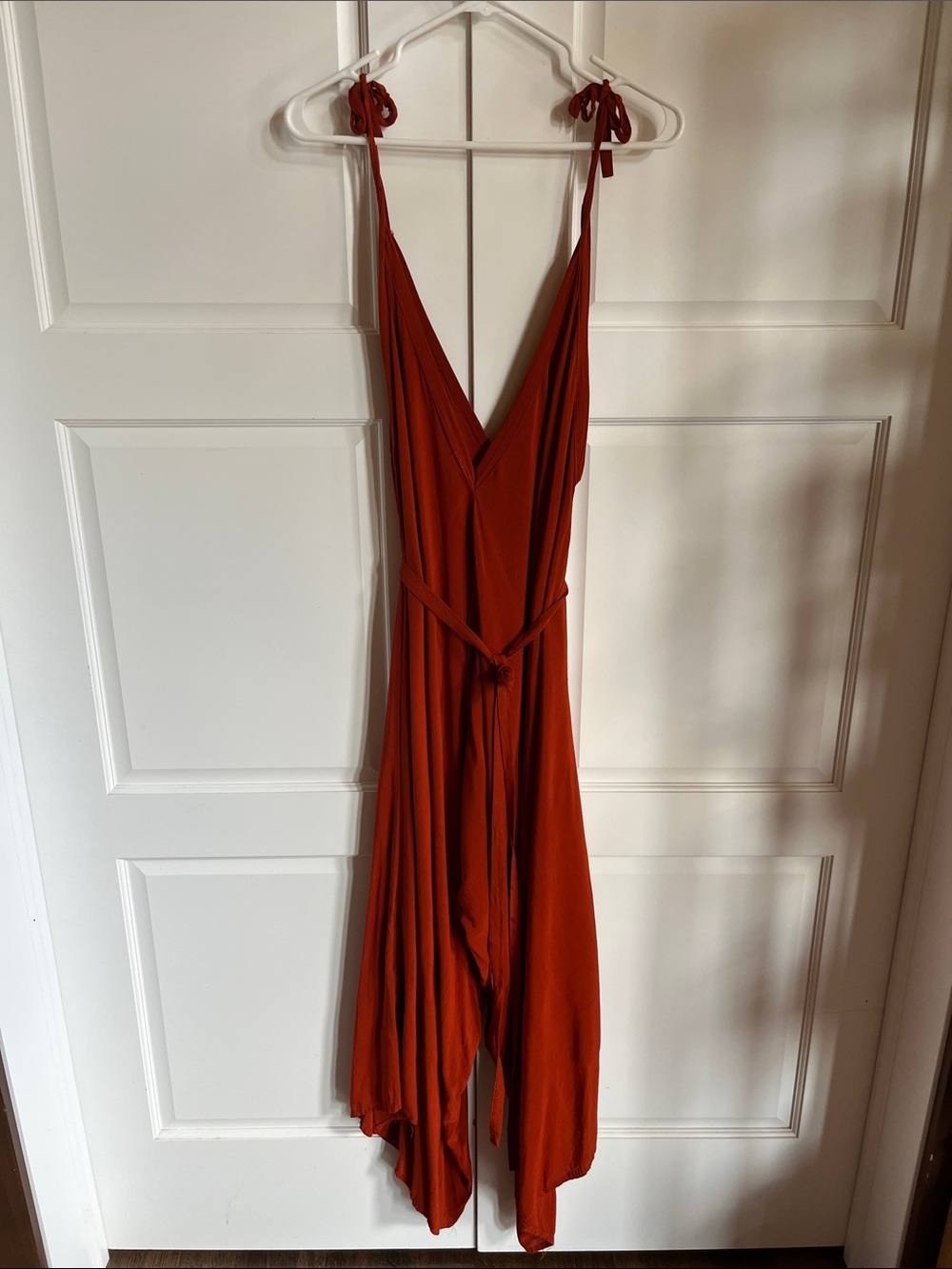 Rust orange Tie-Shoulder V-Neck Women's jumpsuit